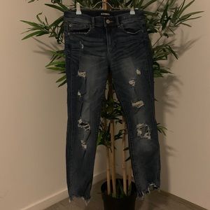 Express Dark Wash Mid Rise Skinny Ankle Jeans